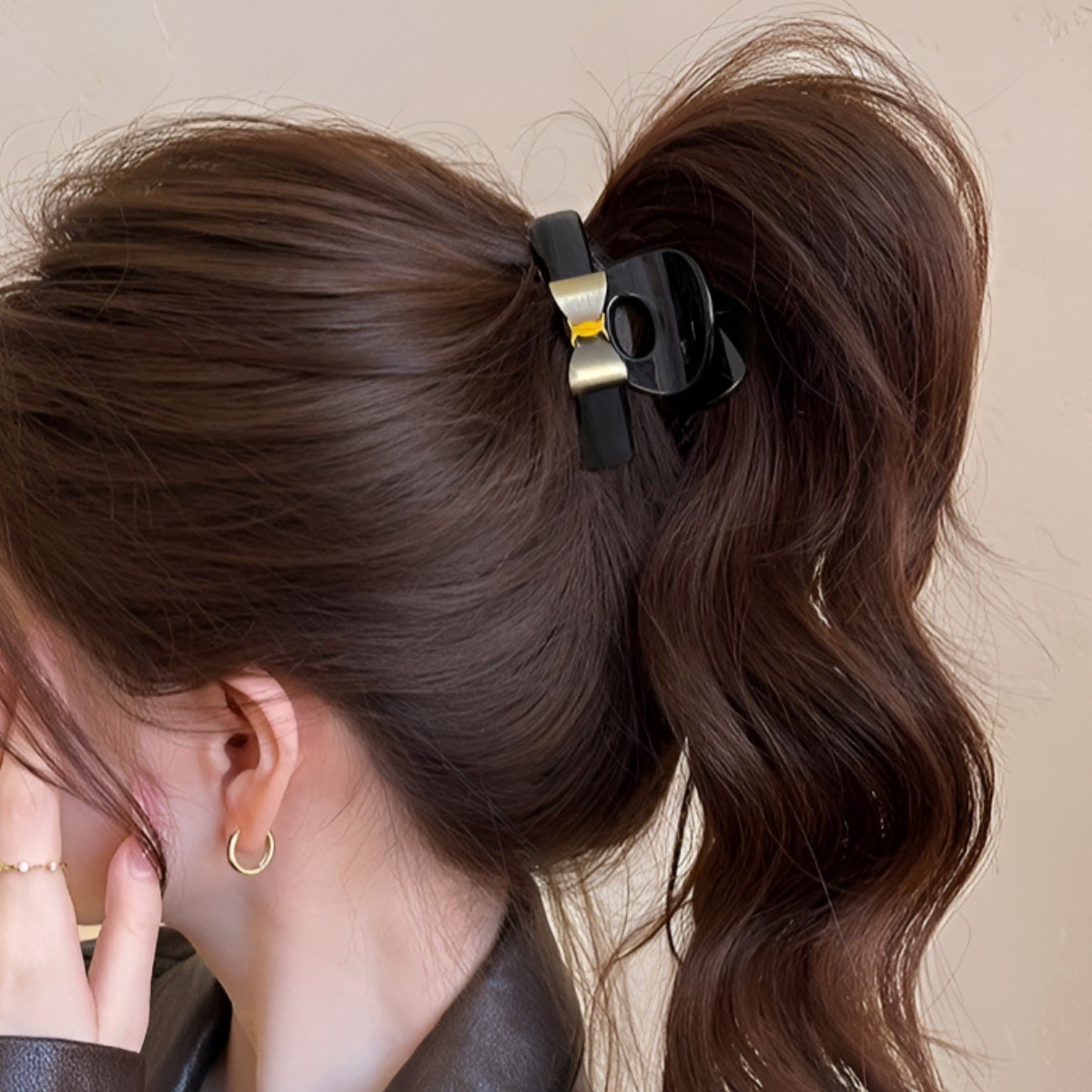 COCOMONSTER 프리미엄 골드 리본 올림머리 헤어 집게핀 반머리 집게핀 6cm 12,900원