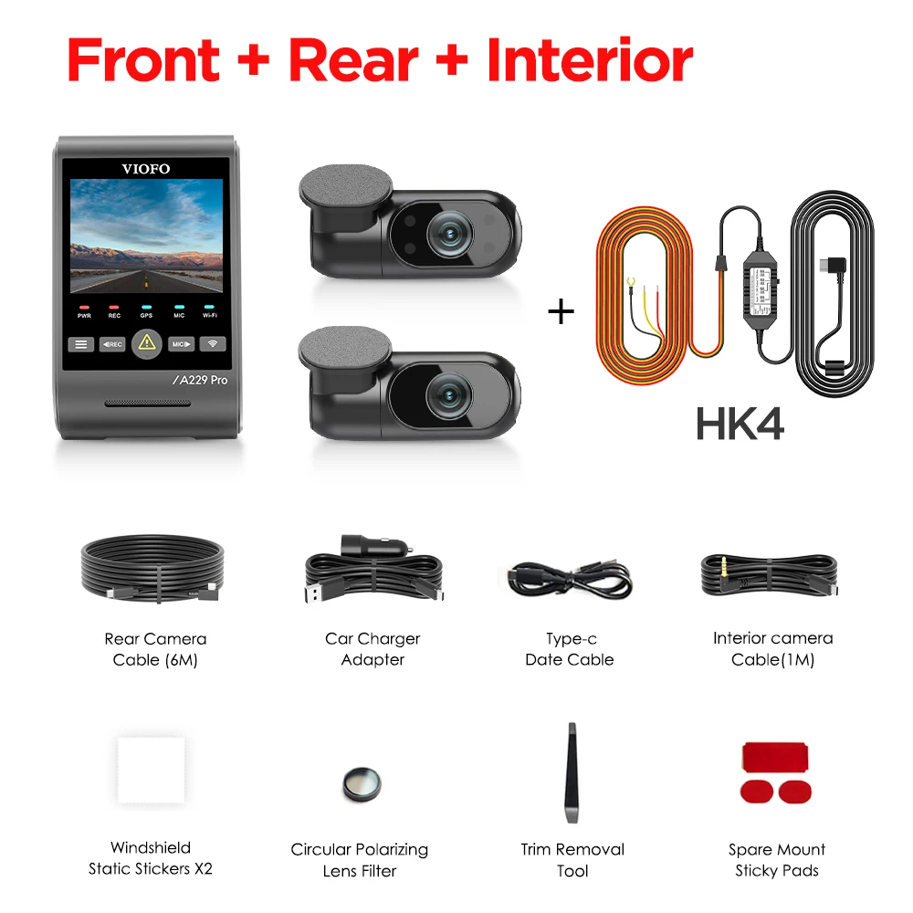 VIOFO A229 PRO 4K HDR 차량용 카메라(SONY STARVIS 2 센서 포함) 후면 및 내부 대시 캠 24H 주차 모드 5GH 718,000원