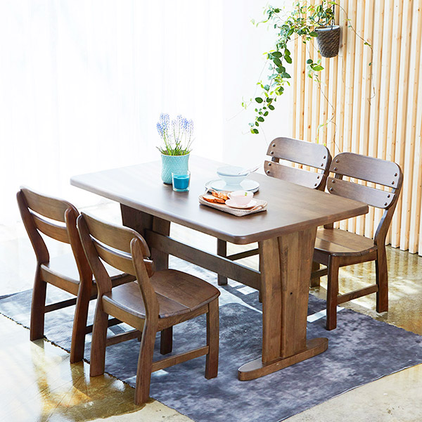 베스트리빙 오츠카 다빈치 1350 우드슬랩 고무나무 4인용 원목 식탁 테이블세트/식탁+의자4개 2colors, 월넛 599,000원