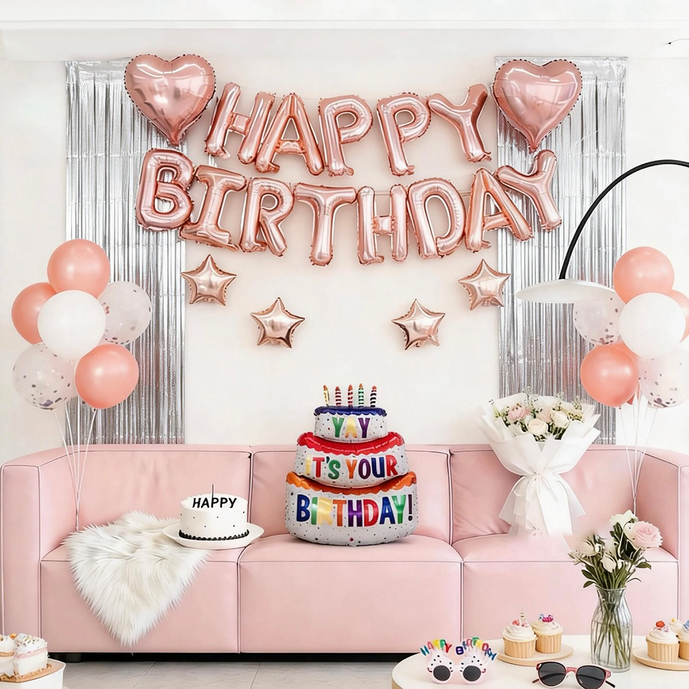 생일 파티 용품 12종 세트 로즈골드 생일파티 용품 세트,1세트 생일파티 풍선 세트 17,800원