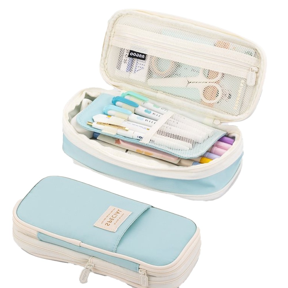 모아무어 중고등 대학생 확장형 패브릭 대용량 필통, 1개, 스카이 블루 12,500원