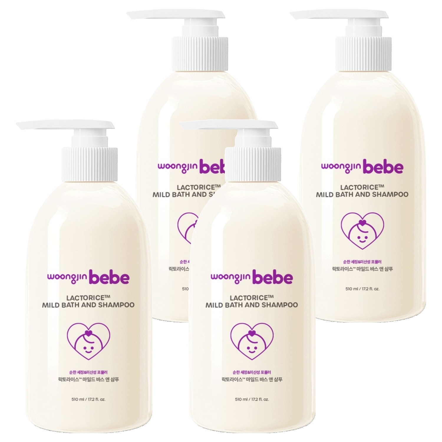 웅진베베 락토라이스TM 마일드 바스앤샴푸 베이비파우더향, 4개, 510ml 45,600원