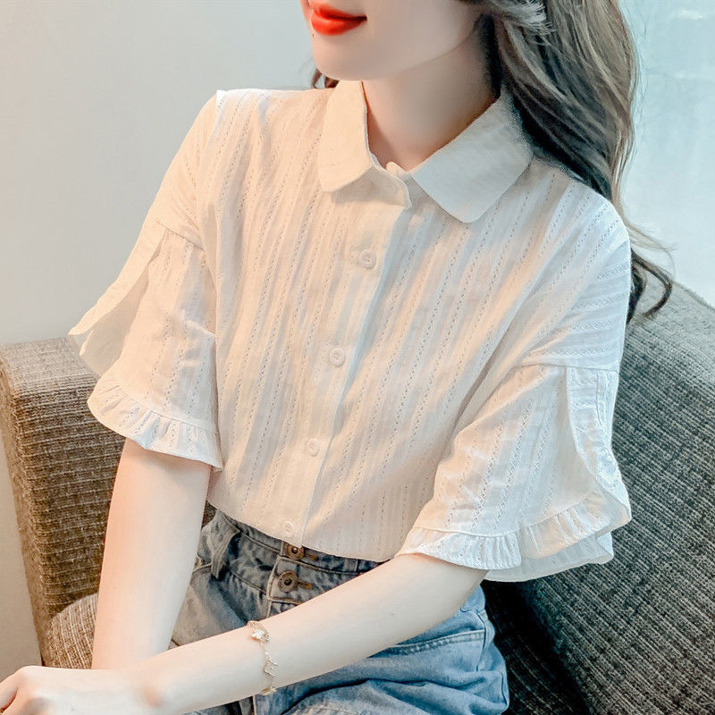 MIREA 여성 반팔 블라우스 퍼프 소매 프릴 셔츠 여름 데일리 23,900원