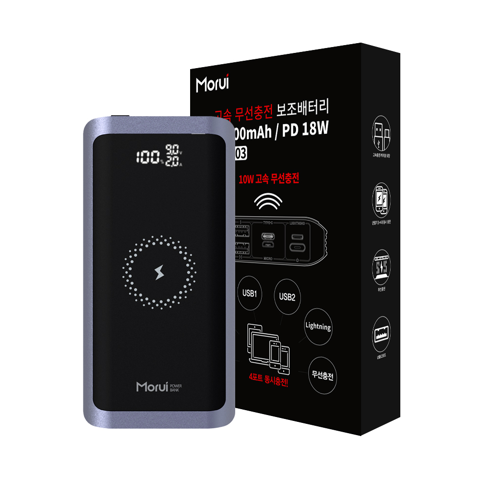 모루이 고속 무선 충전 보조배터리 20000mAh C타입, WP203, 네이비 22,800원