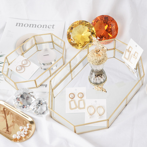 골드 미러 트레이 인테리어 화장품 보관함 엔틱 소품 정리대 수납 선반 12,400원