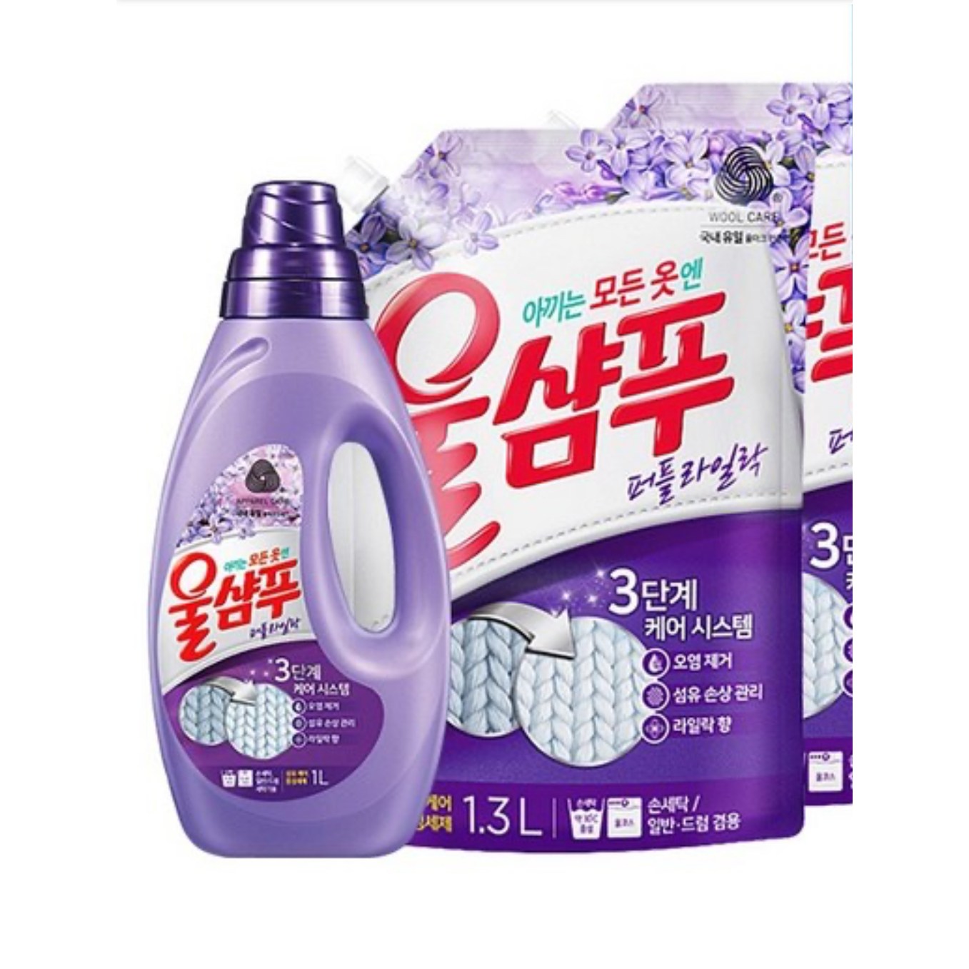 울샴푸 퍼플라일락 울세제 용기 1L+리필 1.3LX2개, 1개 27,100원