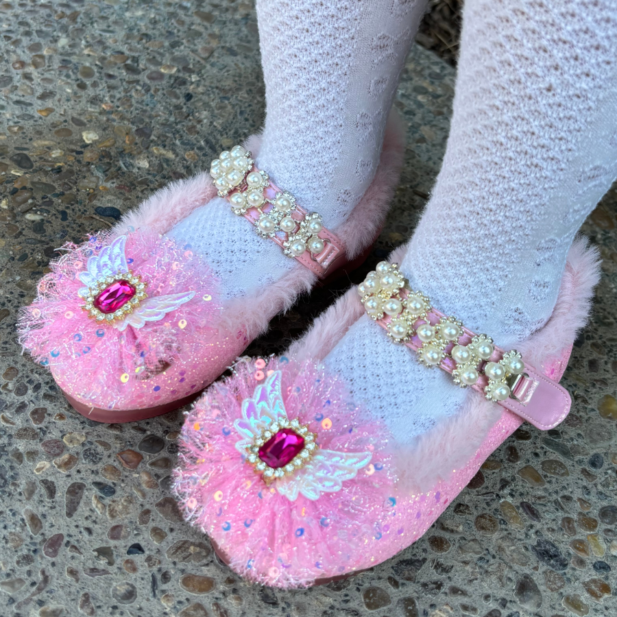 [프롬베베] 여아용 헬레나 진주장식 글리터 LED 플랫슈즈 42,000원