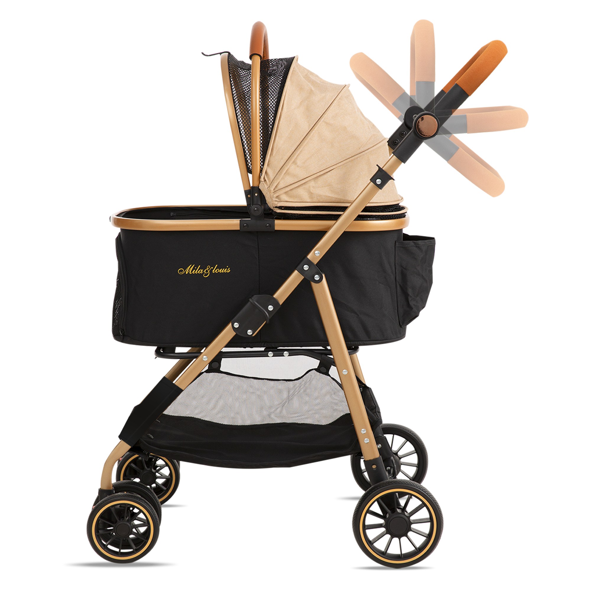 강아지 유모차 퀵폴딩 디럭스 핸들 4단계 조절가능 개모차 고양이유모차 일체형개모차 소형견 대형견까지 사용 가능 애견 유모차 일체형 118,600원