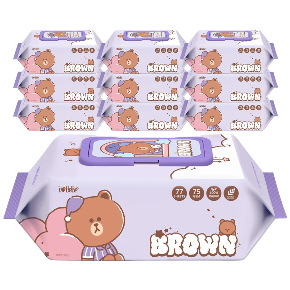 아이러브베베 라인프렌즈 드림에디션 레이온 100% 브라운 77매 75g 10팩 캡형 아기물티슈, 75g, 10개입, 1세트 19,900원