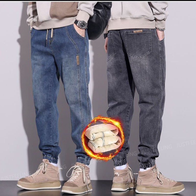 JUSTFEELING 남성 데님바지 기모 도톰한 겨울 따뜻한 데님 조거팬츠 보온 캐주얼 남자 청바지 워싱 청 조거팬츠 M-5XL 23,590원