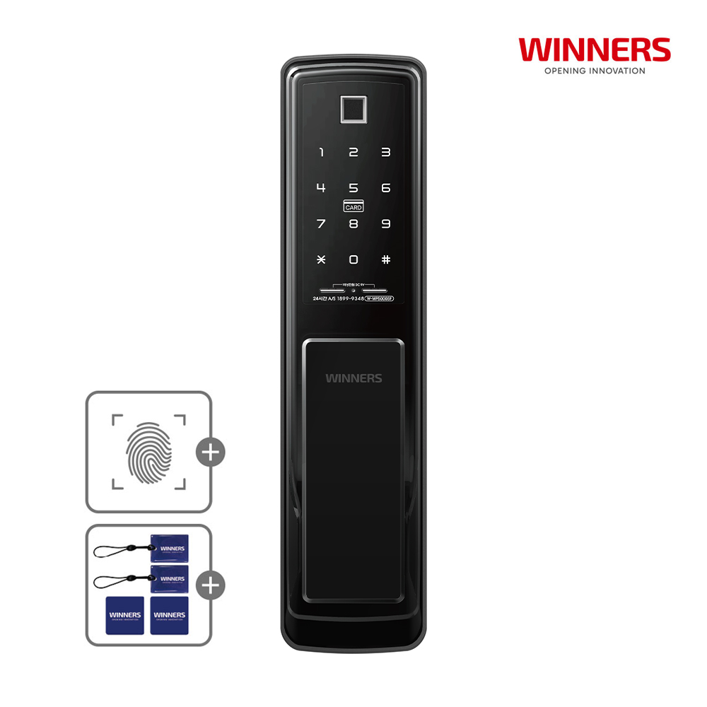 위너스 도어락 지문인식 카드키 무타공 푸시풀 현관문 디지털 도어락 번호키 디지털키 교체 W-MP5000SF + 카드키 4장, 고객직접설치, W-MP5000SF 135,500원