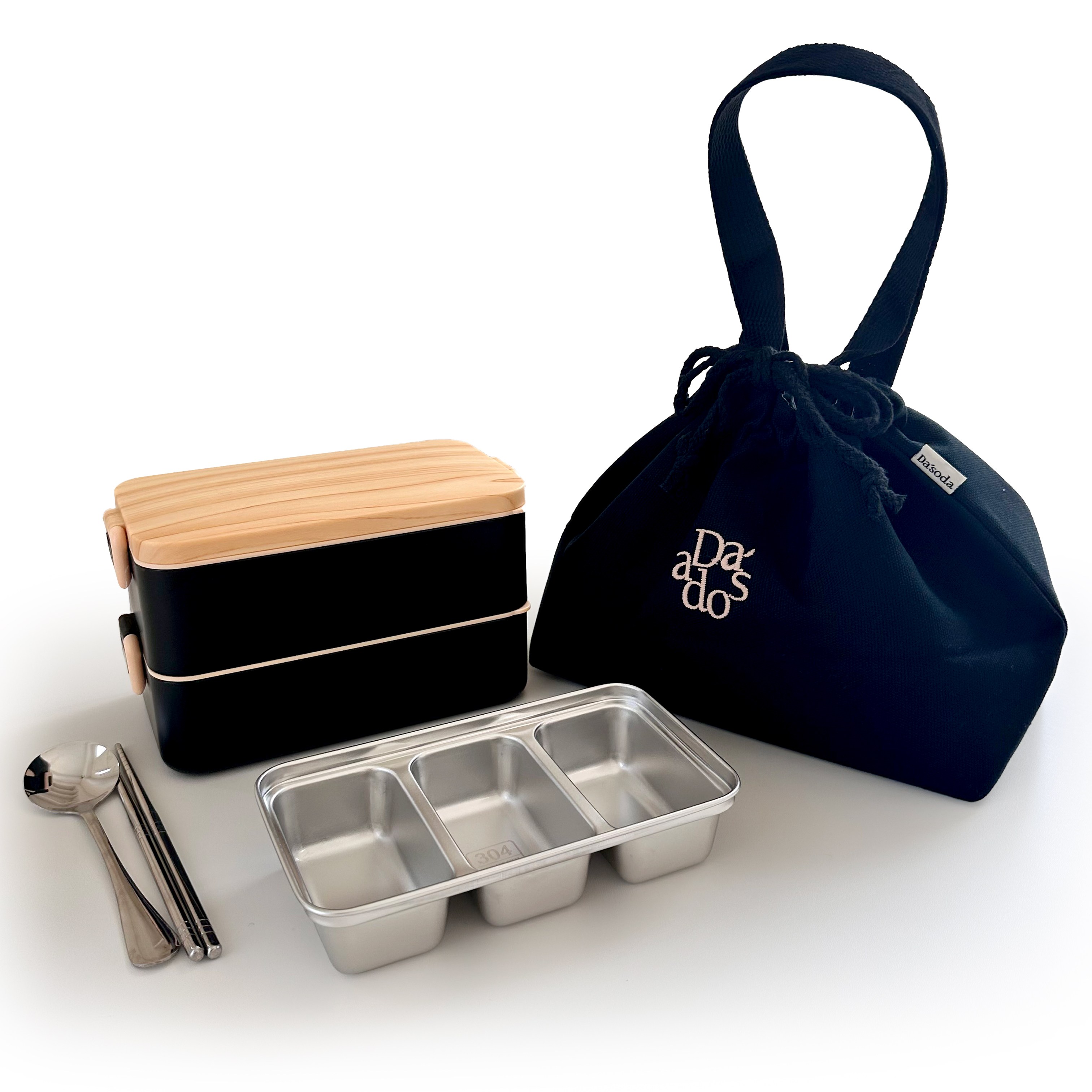 다소다 웜 스텐 도시락 + 로고보온가방 + 세칸분리스텐 세트, 1세트, 블랙웜스텐+블랙 로고가방+세칸분리스텐 세트 28,900원