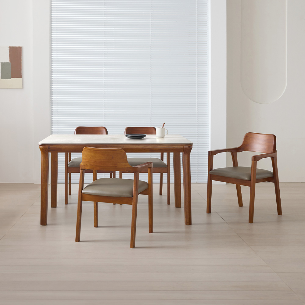 라로퍼니처 노바 1400 연그레이 포세린 통 세라믹 4인 식탁 세트 4인용 참죽나무 원목 테이블, 일반의자 4, 단품 663,000원