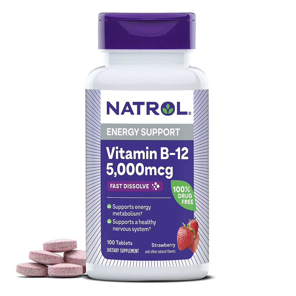 Natrol 비타민 B12 빠르게 녹는 정제 에너지강화 딸기 맛 5,000mcg 1개100개 나트롤 50,000원