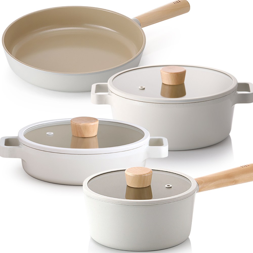 네오플램 피카 IH 인덕션 냄비 후라이팬 4종세트, 1세트, 18편수+22양수+22전골+24팬, 화이트 148,000원