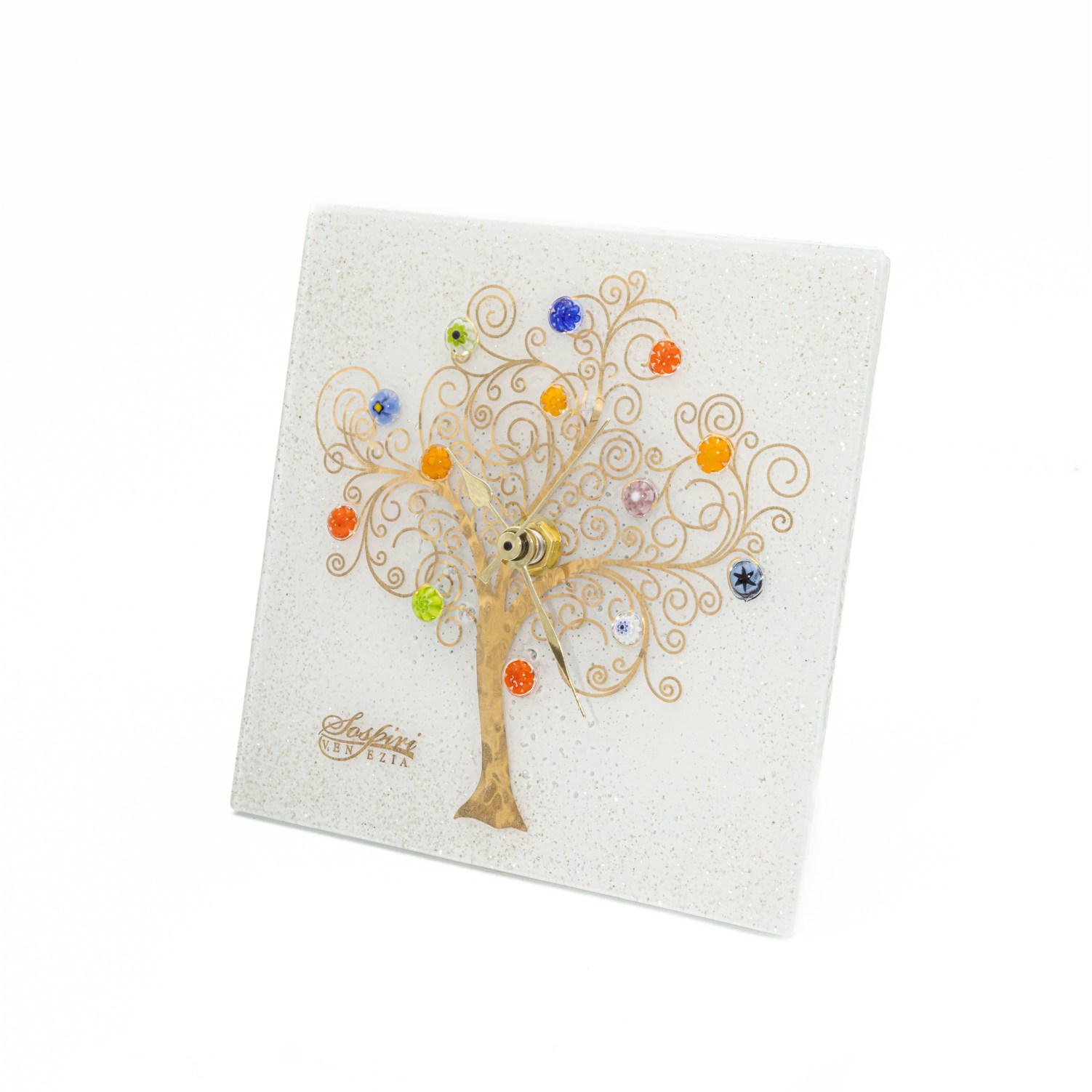 소스피리 베네치아 데코 금박 생명나무 사각 무라노 유리 탁상용 시계 SOSPIRI VENEZIA 선물용 센터피스 현관 테이블 거실 식탁 장식, 화이트 70,000원