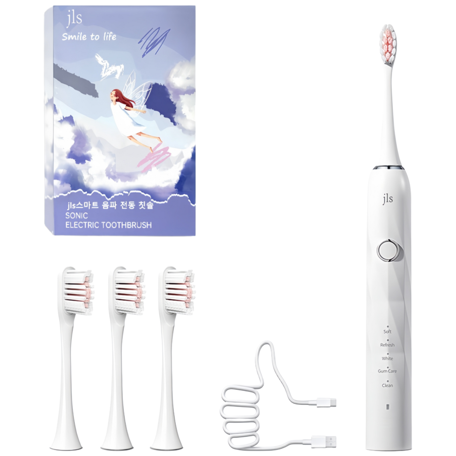 JLS 최신형 스마트 음파 전동칫솔 본체+휴대케이스+칫솔모 4개 200일 사용시간 28,000원