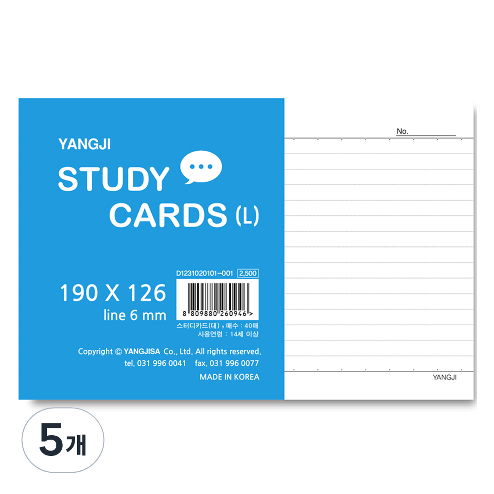 양지다이어리 스터디카드大 40매, 5개, 단일색상 6,950원