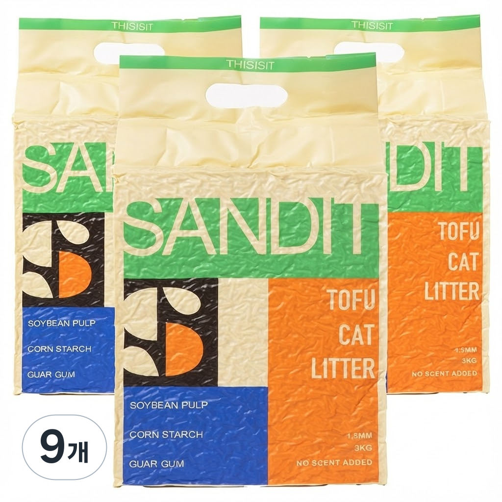 샌딧 두부모래 1.5mm 초미세입자 강력뭉침 먼지제로 프리미엄 대용량, 9개, 10L, 무향 70,200원