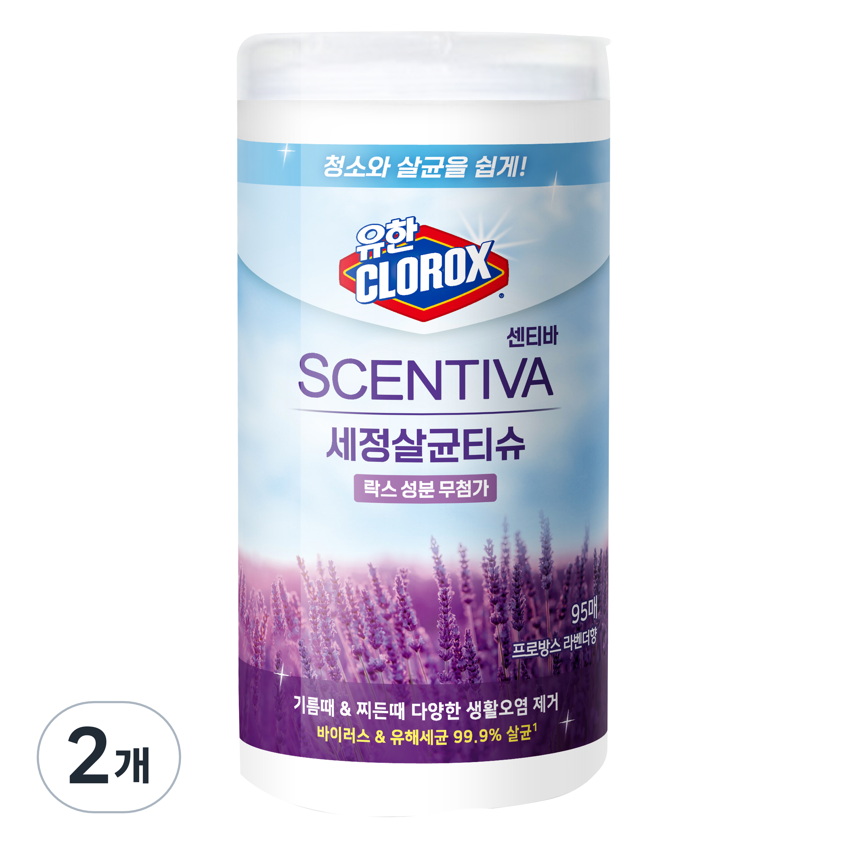 유한락스 센티바 세정살균티슈 프로방스라벤더향 95매 15,800원