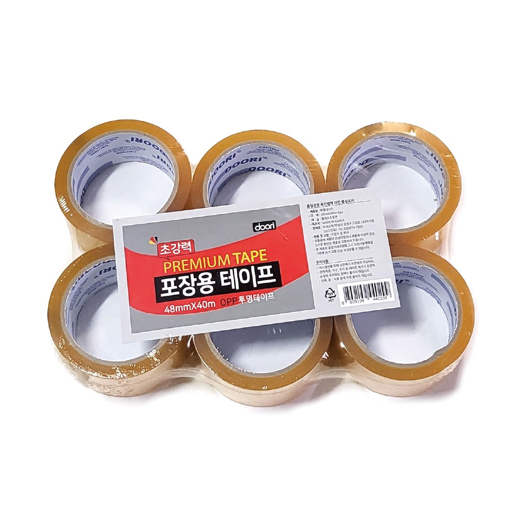 두리 프리미엄 초강력 러버 타입 OPP 박스테이프 택배 포장용테이프 투명 48mmX40M 6개팩 9,800원