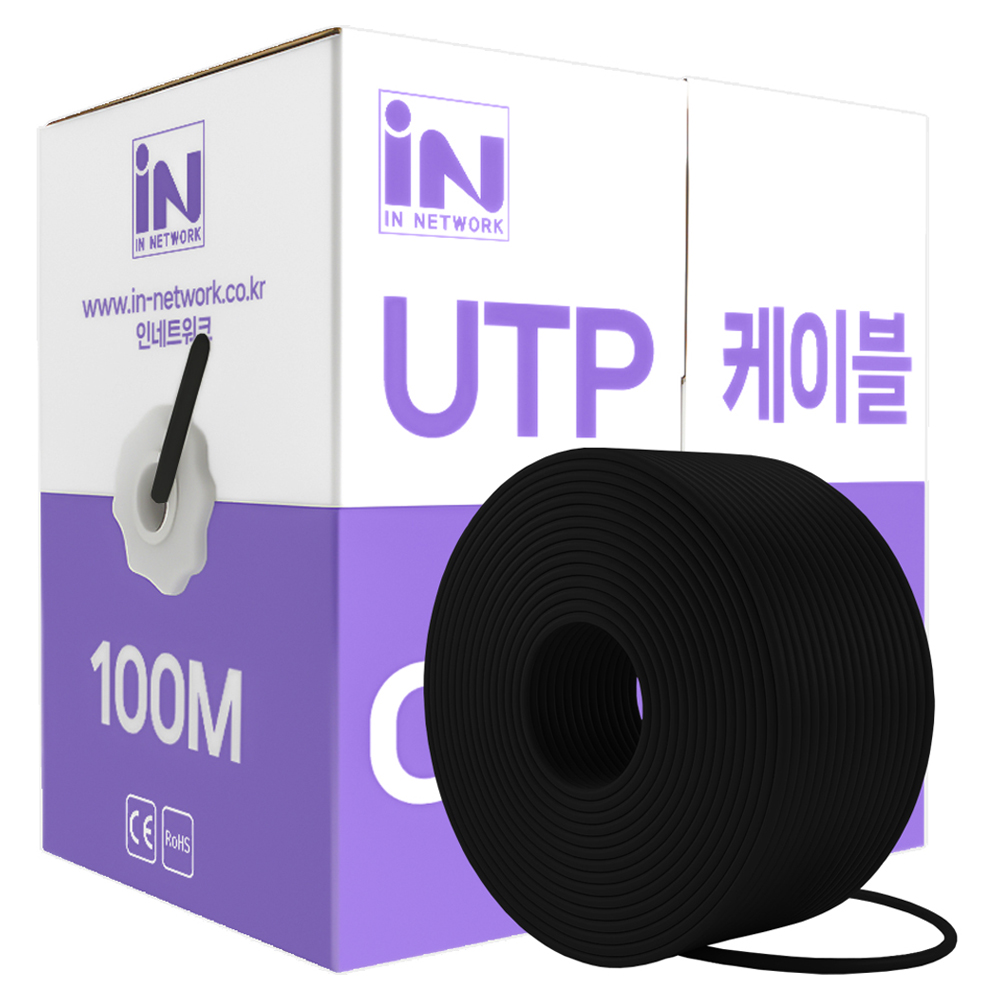 인네트워크 CAT.6 UTP 제작용 랜케이블 박스타입 IN-6UTP100BK, BLACK, 1개, 100m 18,000원