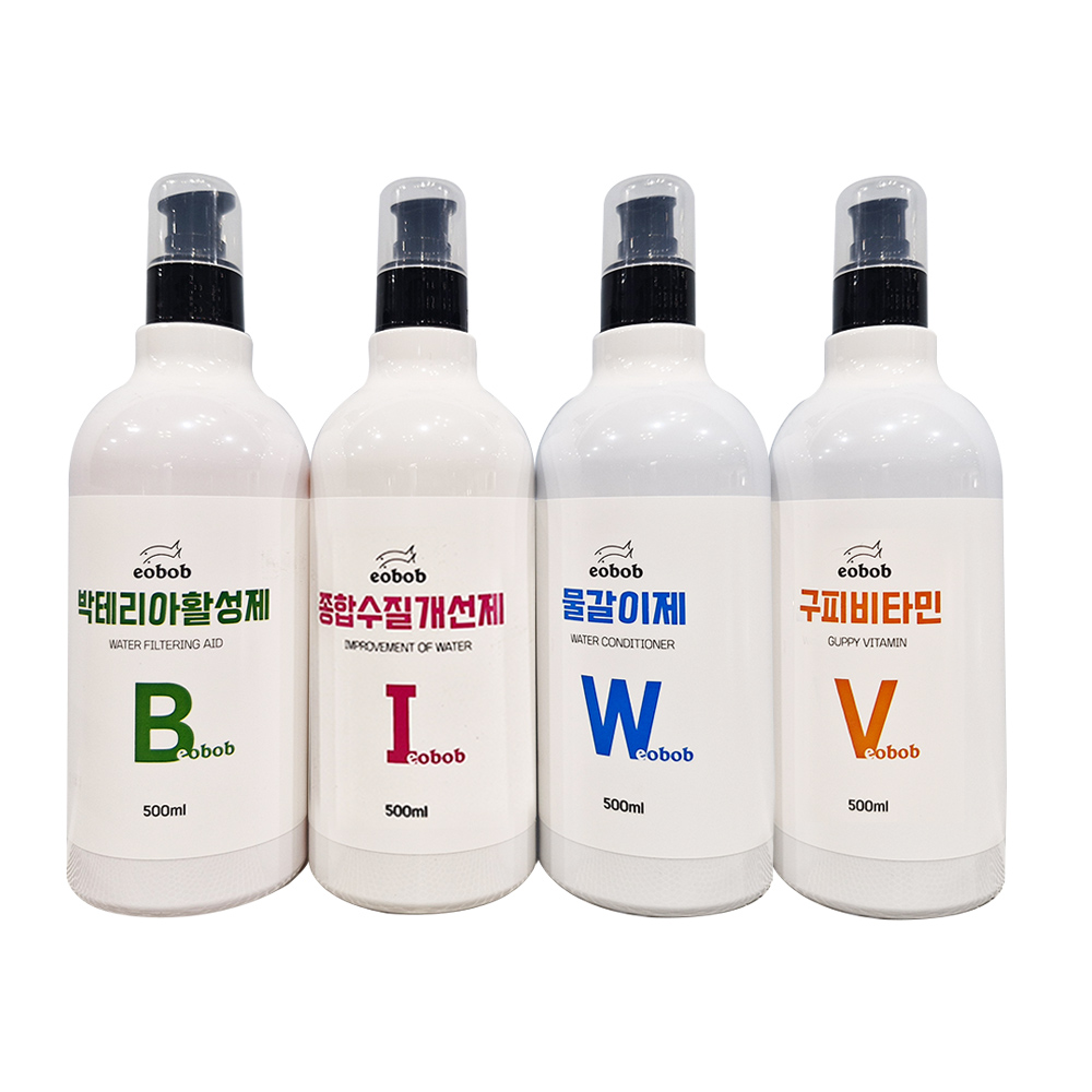 EOBOB 물갈이제 종합수질개선제 구피비타민 박테리아 활성제 4종 500ML 총 2000ML, 4개, 500ml 29,900원