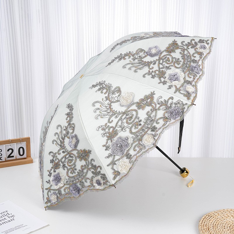 고급 레이스 자수 양산 2단 3단 접이식 파라솔 여성용 패션 우양산겸용 자외선 차단 방수 우산 파우치세트 26,400원