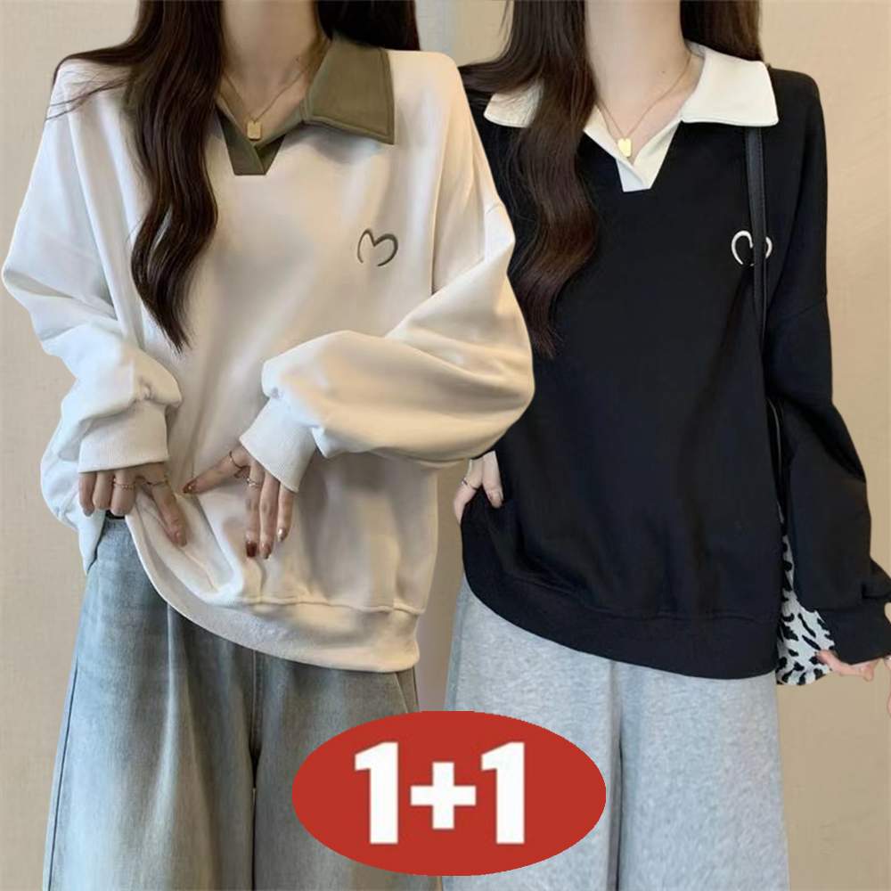 오스틱니(완전 편한) 100kg까지 빅사이즈 1+1 여성 봄가을 초특가 날씬해 보이는 셔츠 넥 디자인 감각 외출용 간절기 긴팔 맨투맨 21,900원