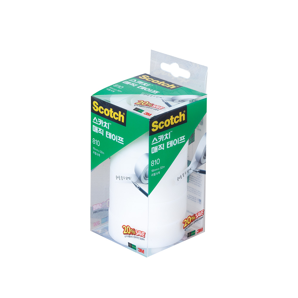 3M 매직 테이프 리필 810R-6 세이빙팩 18mm 32m 알뜰 상품 메모 테이프, 단품, 1개 12,330원