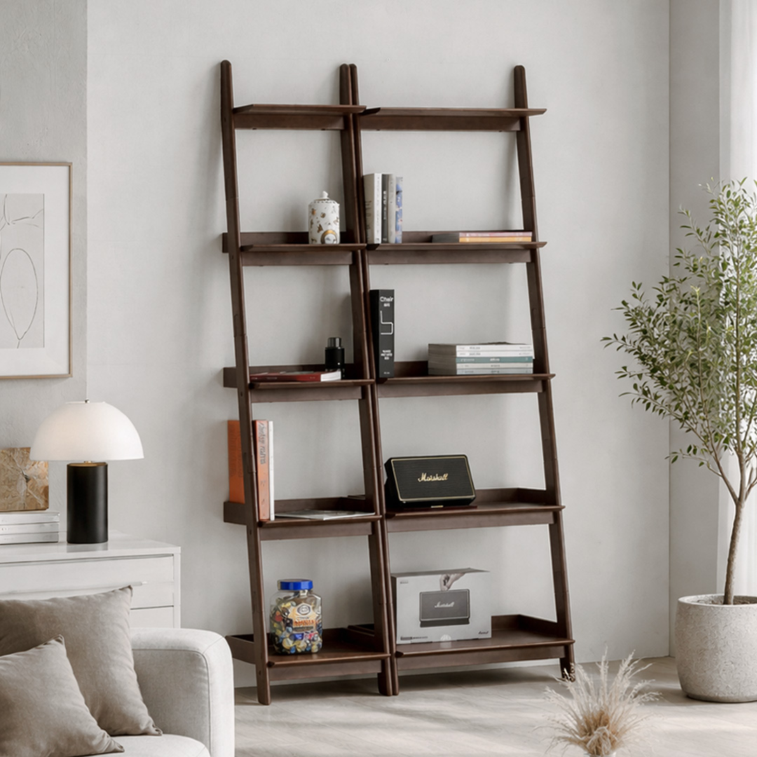 포르보 월넛 원목 사다리 수납 선반 5단 북선반 벽선반 북쉘프 북타워 400 600, 5단, 월넛 147,000원