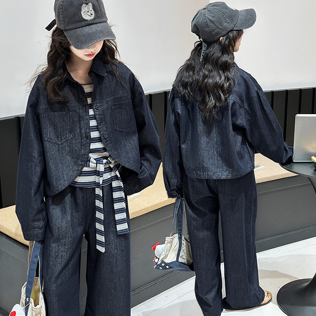 비비키드 여아 신상 봄 가을 주니어 상의 초등생 하의 세트 초중생 포켓 데님 자켓 긴팔 와이드 긴바지 초등생 상하세트 (775024) 44,800원