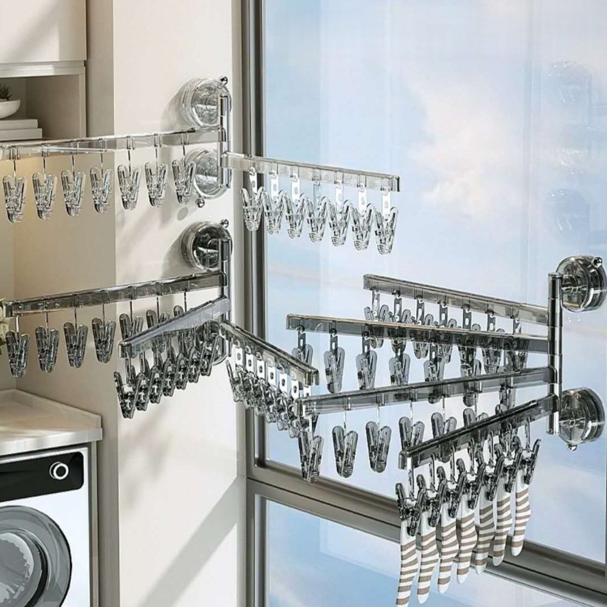 라나즈초이스 다용도 접이식 4단 초강력 흡착식 디자인 양말건조대, 1개, 회색 10,900원