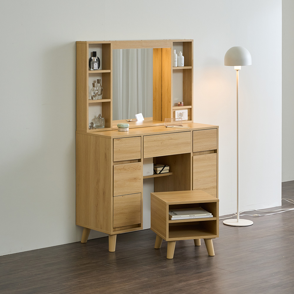 파로마 티아나 LED 수납 화장대 + 스툴 세트 방문설치, 오크 189,000원