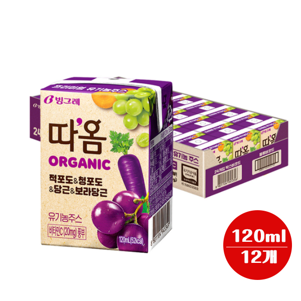 빙그레 따옴 주스 120ml 적포도보라당근 12개 유기농, 120ml, 12개 9,790원