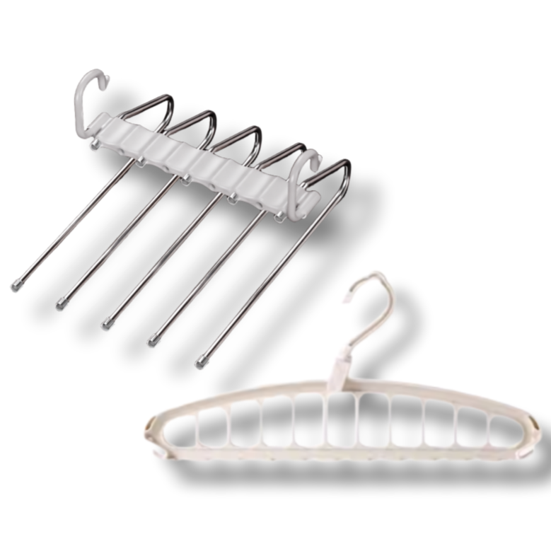 공간절약 5단 바지걸이 접이식 회전 멀티 옷걸이 셔츠 정리 옷걸이 세트, 1개, 옷걸이2종세트 12,000원