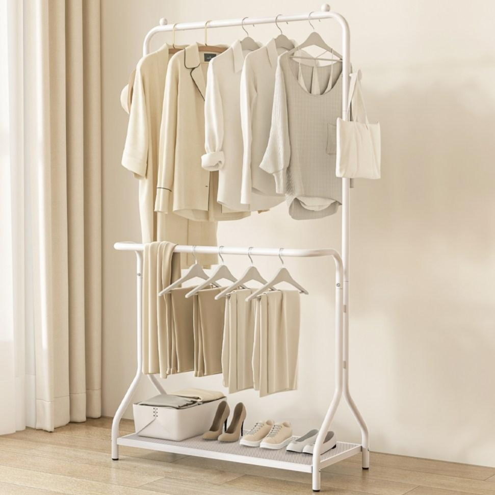 라보토리 철재 이동식2단 스탠드 행거, 화이트 37,900원