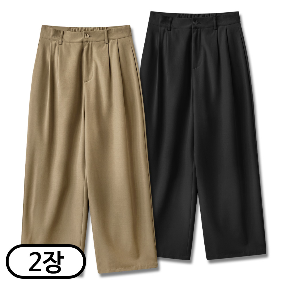 2장세트 빅사이즈 남녀공용 투턱 반밴딩 와이드 슬랙스 팬츠 (SCC5621PT) 61,880원