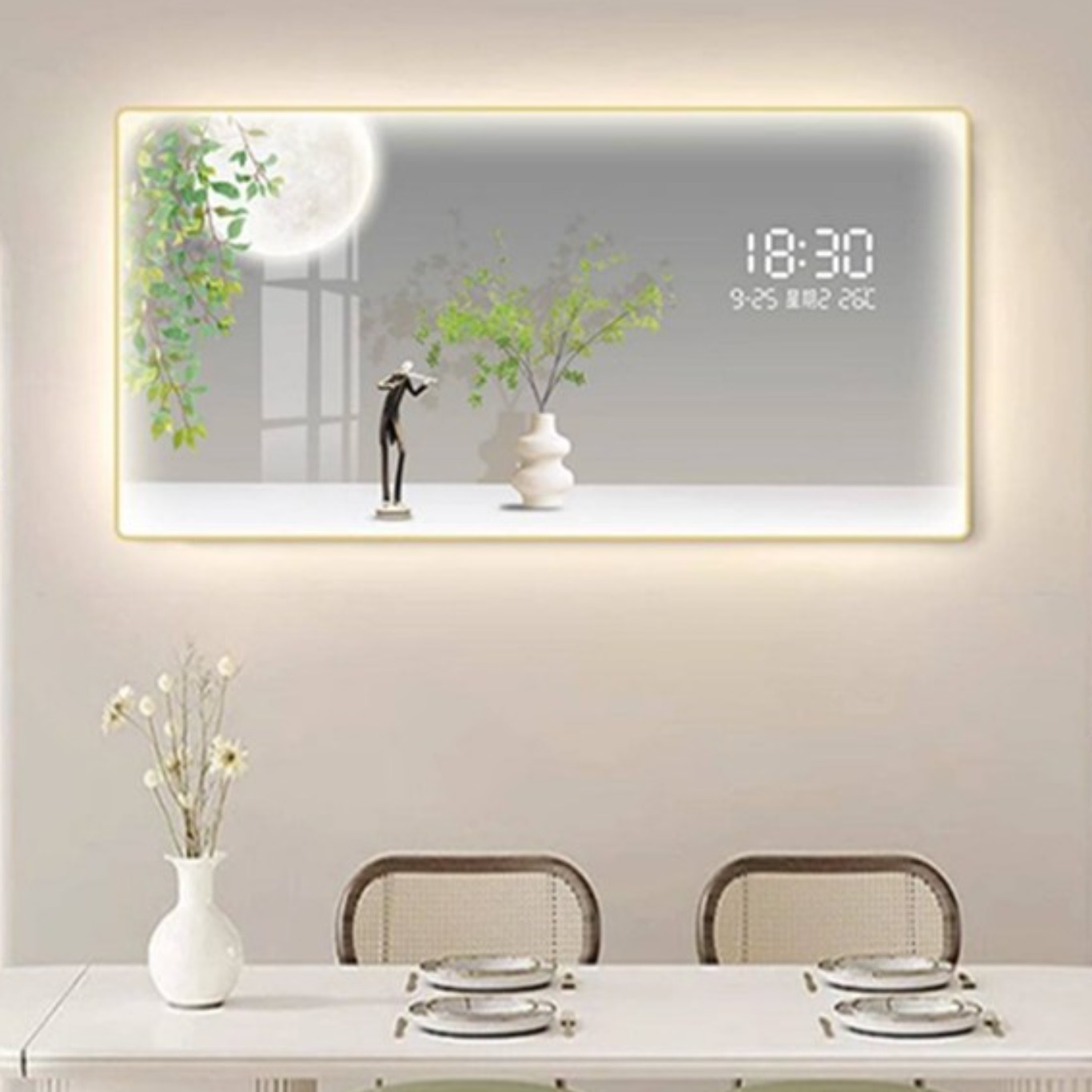 아로하닷컴 LED 인테리어 액자 시계 벽장식 무드등 거실 벽걸이 조명 감성 벽등 식물, 120x60cm, H-골드 테두리 197,000원