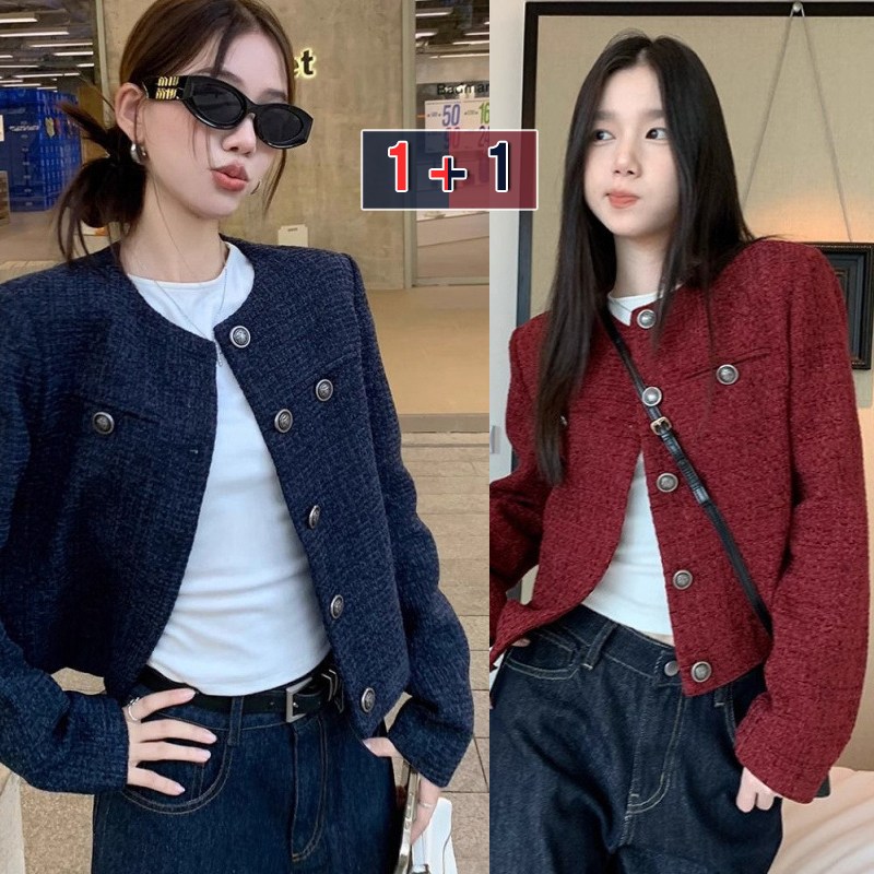 DZX 여성 슬림핏 트위드 자켓 숏코트 레트로 캐주얼 아우터, 현재가 36,930원