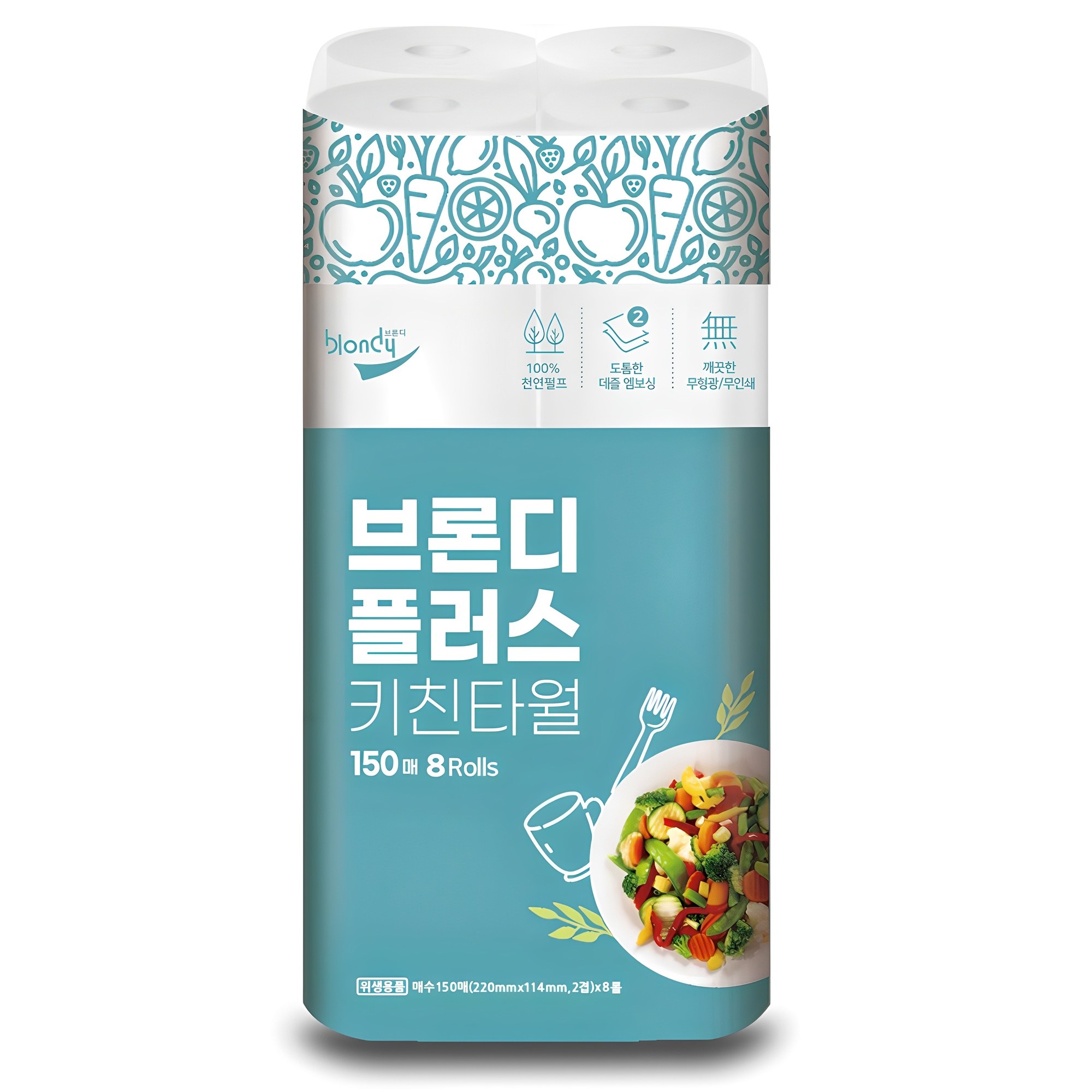 브론디 플러스 천연펄프 키친타월, 150매, 8개 7,000원