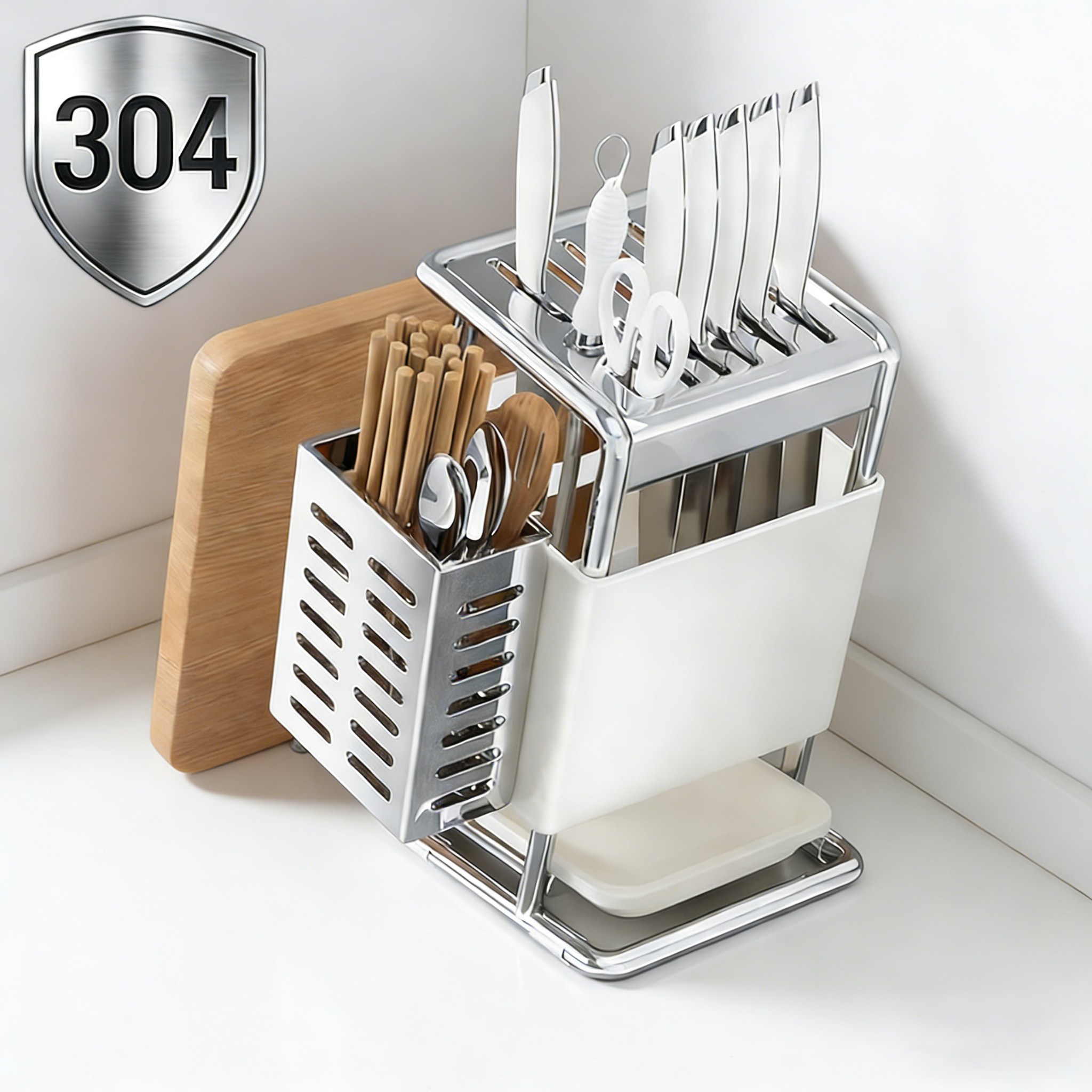 스텐 물빠짐 칼꽃이 무타공 다용도 칼꽂이 주방 칼블럭 수저통 도마 거치대, 1개, 베이지 31,900원