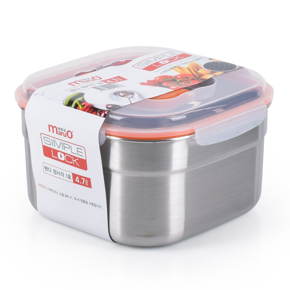 마루오 심플락 국산 스테인리스 밀폐용기 김치통 핸디 정사각 1호 4.7L, 2개, 본품 50,900원