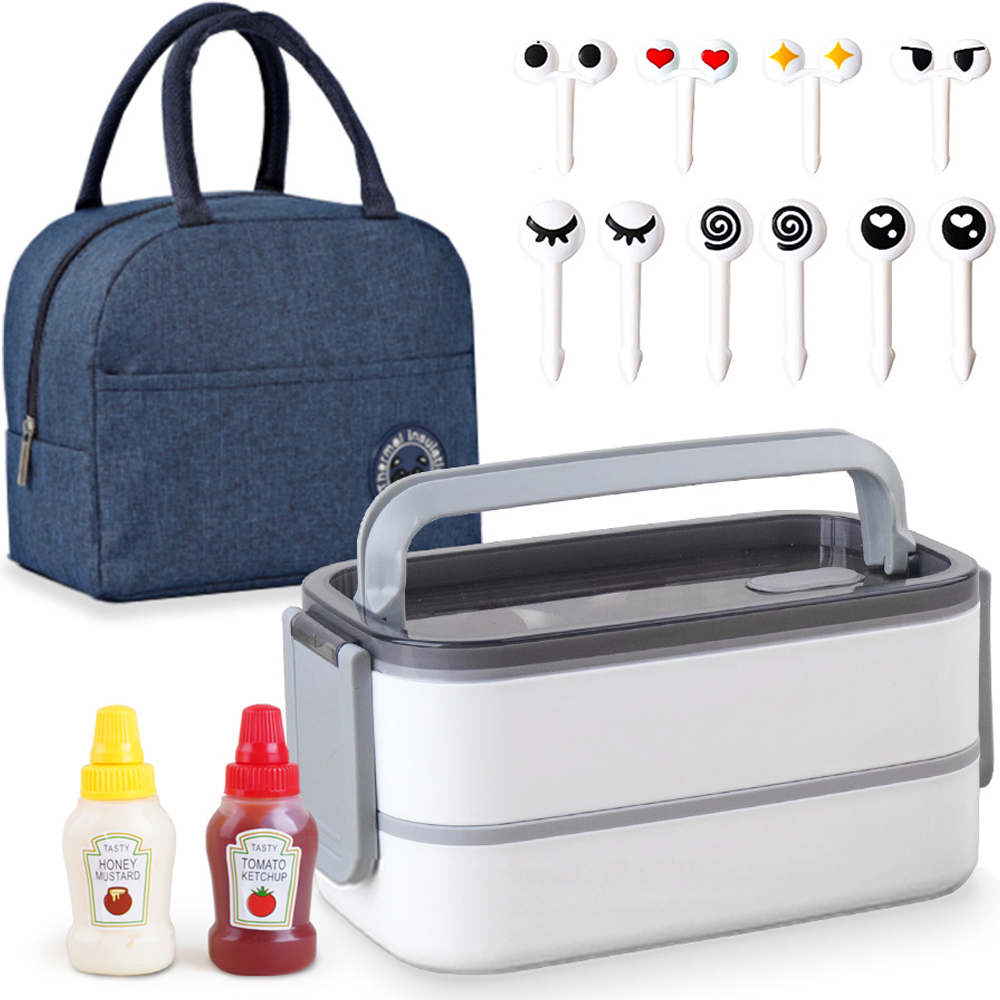 인블룸 웜 화이트 도시락 + 미니 소스통 + 피크닉 보냉 도시락 가방 + 데코픽 표정 10종 세트, 네이비(가방), 1세트 38,350원