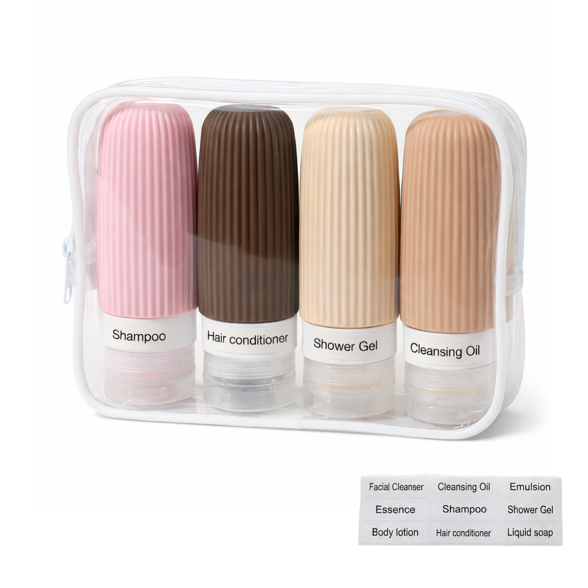 보리도리 새지않는 기내반입 여행용 실리콘 공병 세트 90ml, 1세트, 4종 (파우치포함) 10,000원