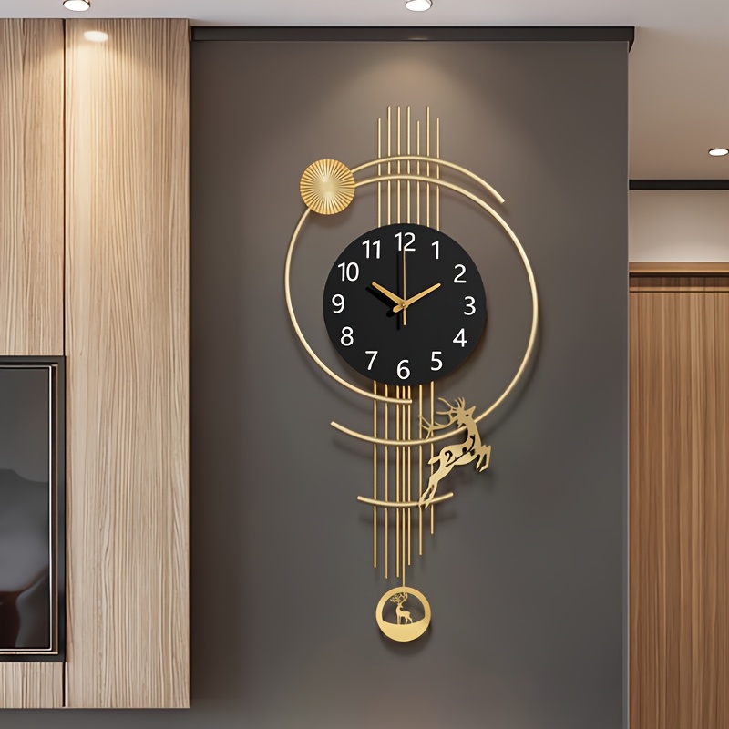 블랙&골드 골드 도금 사슴 아트 벽시계 다층 기하학 원형 프레임 팬 텍스처 장식 블랙 다이얼 골드 아라비아 숫자 무소음 무브먼트 거실 현관 연회장 장식 신중식 모던 럭셔리 인테리어, Golden 85,000원