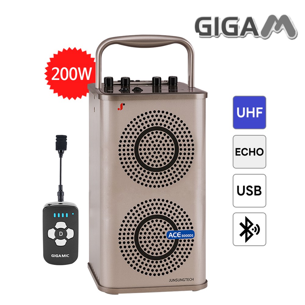 준성테크 기가앰프 5000DS 200W 대출력 에코 앰프 휴대용 UHF 블루투스 무선 마이크 572,000원
