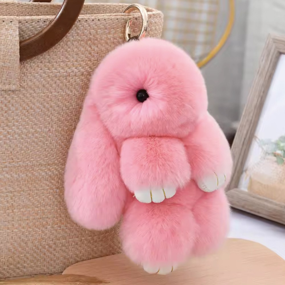 토끼 모피 퍼 인형 키링 가방걸이 15cm, 1개, 핑크 6,500원
