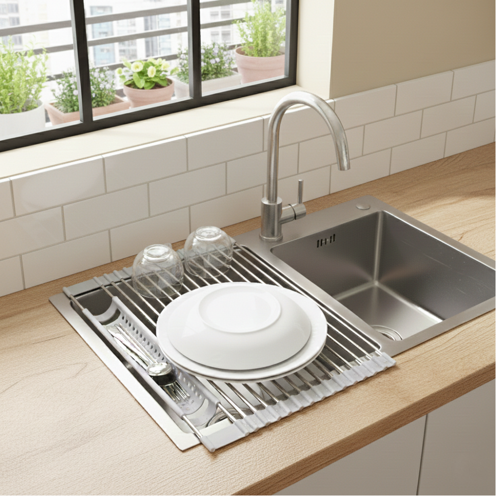 리딜 싱크대 건조대 접이식 물빠짐 매트 스테인리스 실리콘 컵 그릇 설거지 식기건조대, 1개, 그레이, 1단 11,000원