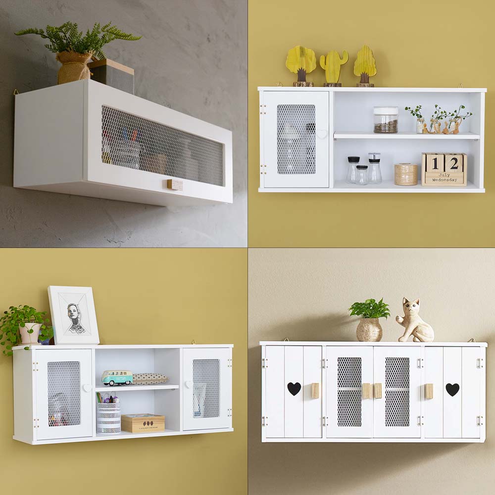 홈카페 우드 벽선반 프로방스 화이트 인테리어 철망문 벽선반 선반장 시리즈 40,770원
